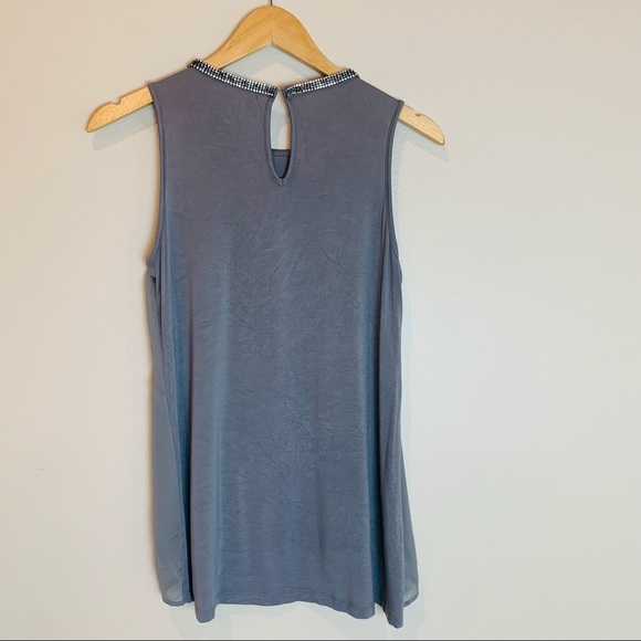 Gray Sleeveless Rhinestone Neckline Top - Picture 8 of 9
